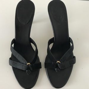 GUCCI Monogram Canvas & Suede Heel